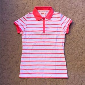 Pink and White Striped Polo T-Shirt